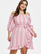Load image into Gallery viewer, Off Shoulder Striped Dress