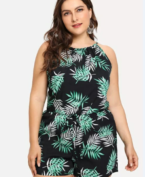 Leaf Print Halter Romper