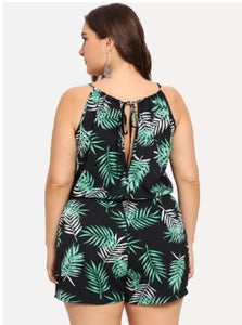 Leaf Print Halter Romper