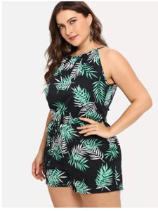 Leaf Print Halter Romper