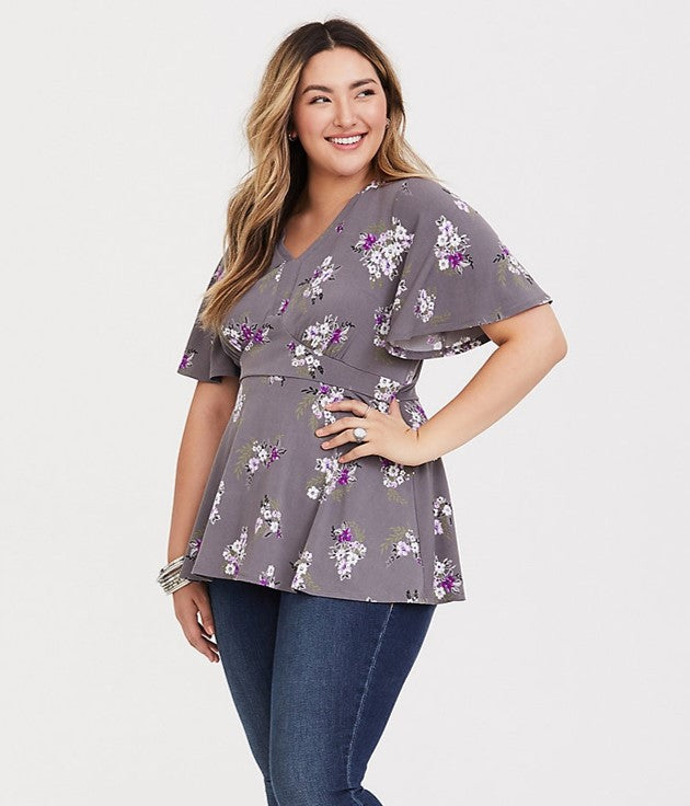 Floral V-Neck Peplum Top