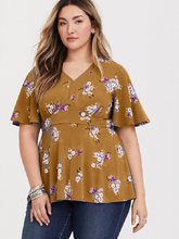 Load image into Gallery viewer, Floral V-Neck Peplum Top