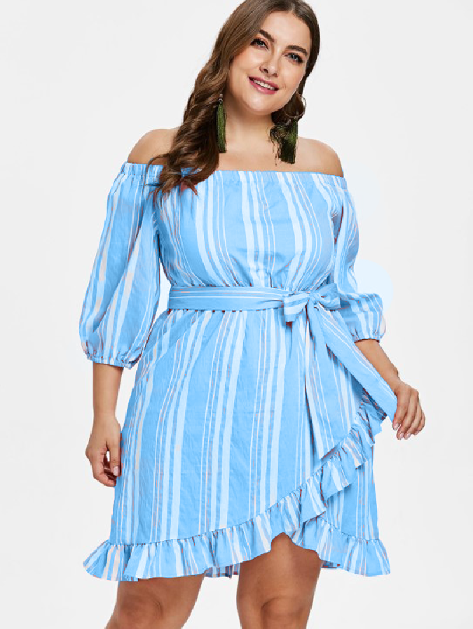 Off Shoulder Striped Dress