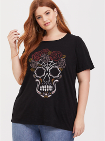 Black Rose Skull Graphic Top